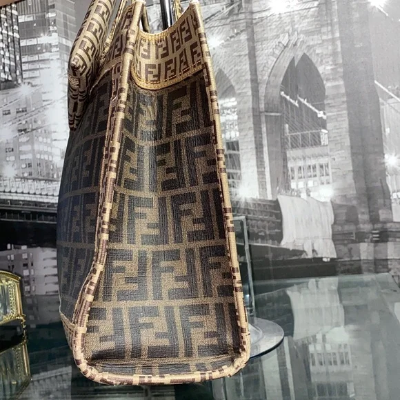 Authentic Rare FENDI Brown Monogram Tote with Matching Pouch - Picture 13 of 16